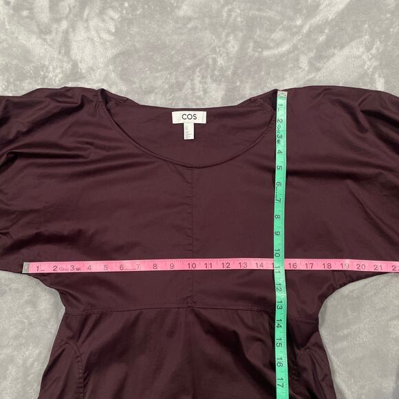 COS Dress 6 Puff Sleeve Midi Prairie Cottage Milkmaid Witchy Goth Flowy Pleated - Picture 13 of 16